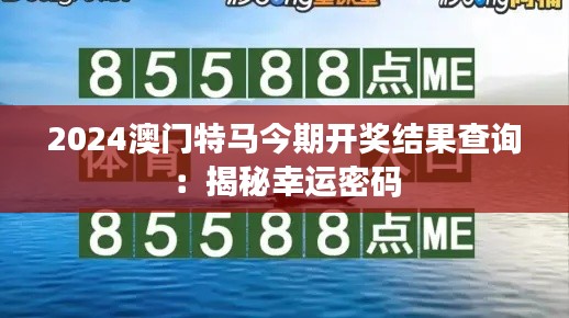 2024澳門特馬今期開獎結果查詢：揭秘幸運密碼