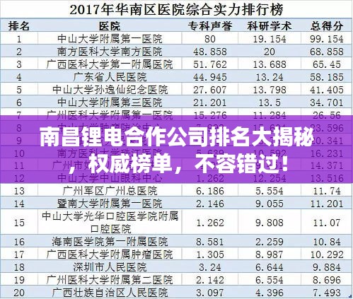 南昌鋰電合作公司排名大揭秘，權(quán)威榜單，不容錯(cuò)過！